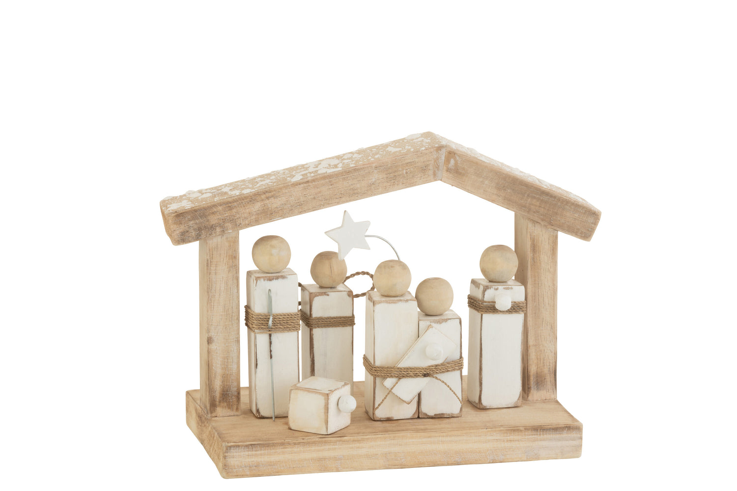 J-Line decoratie Kerststal Kribbe Minimalistisch - hout - wit|naturel