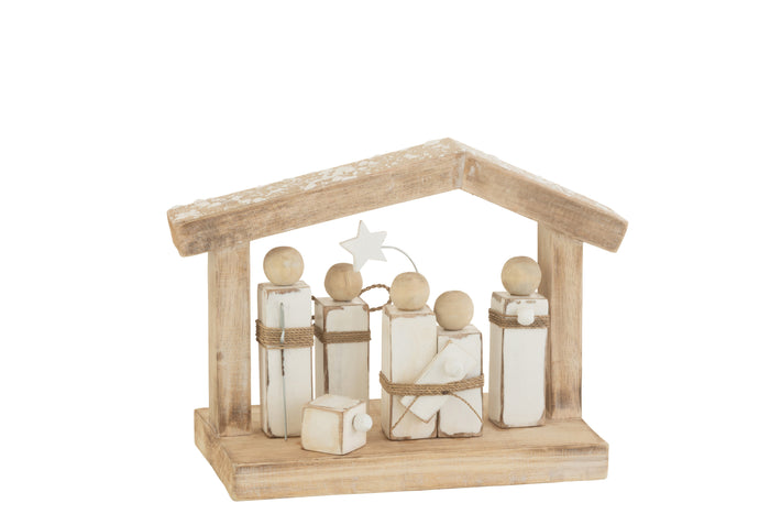J-Line decoratie Kerststal Kribbe Minimalistisch - hout - wit|naturel