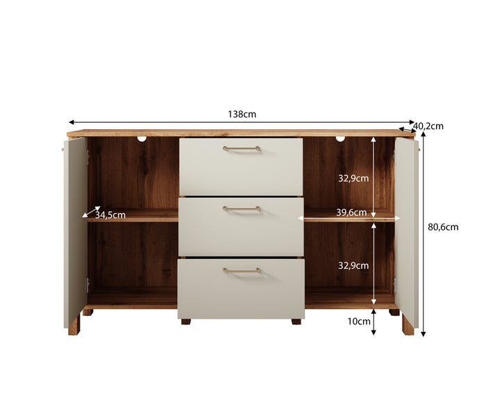 Meubella Dressoir Isaac - Beige - 138 cm