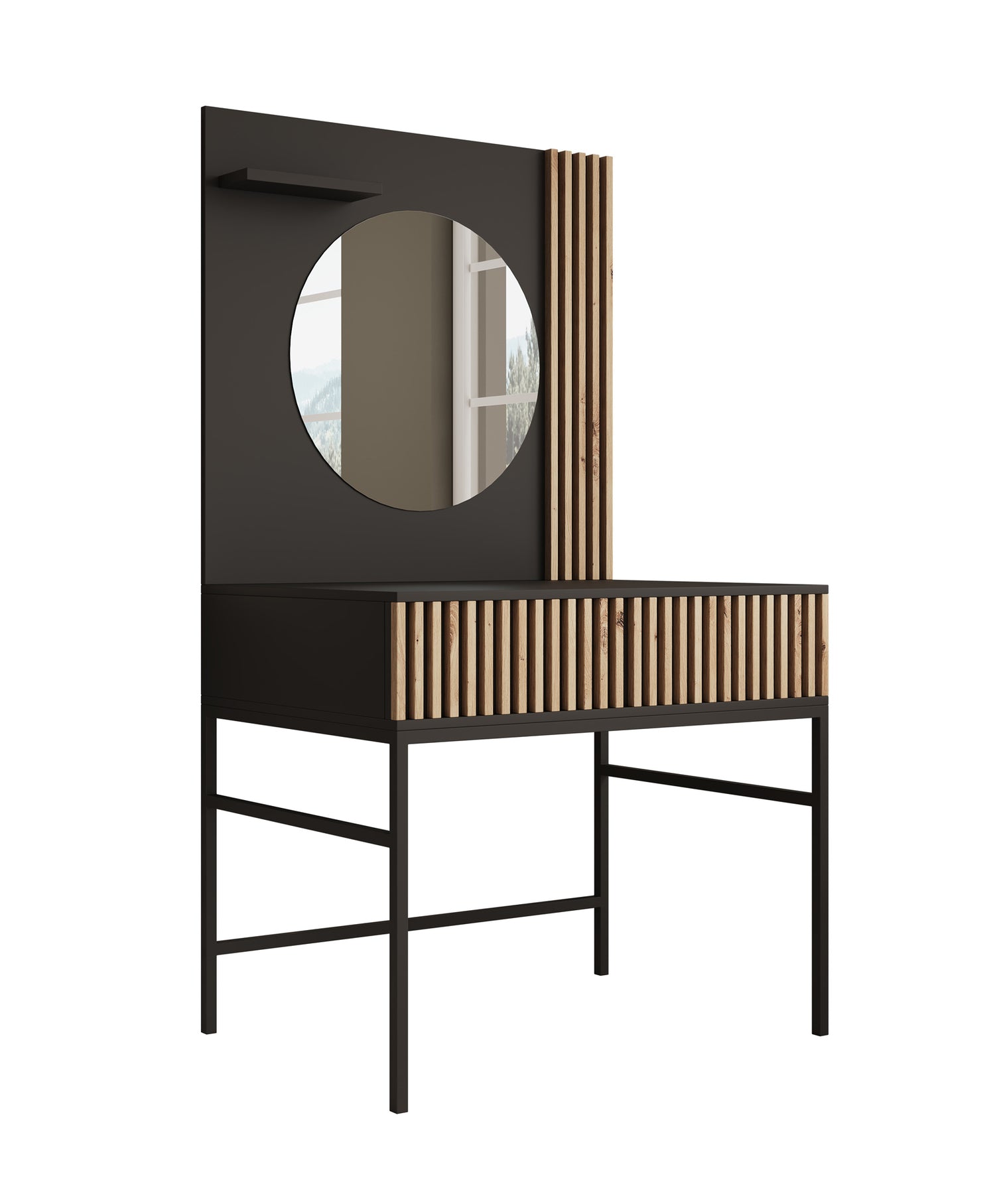 Meubella Kaptafel Marbella - Zwart - 85 cm - Met spiegel