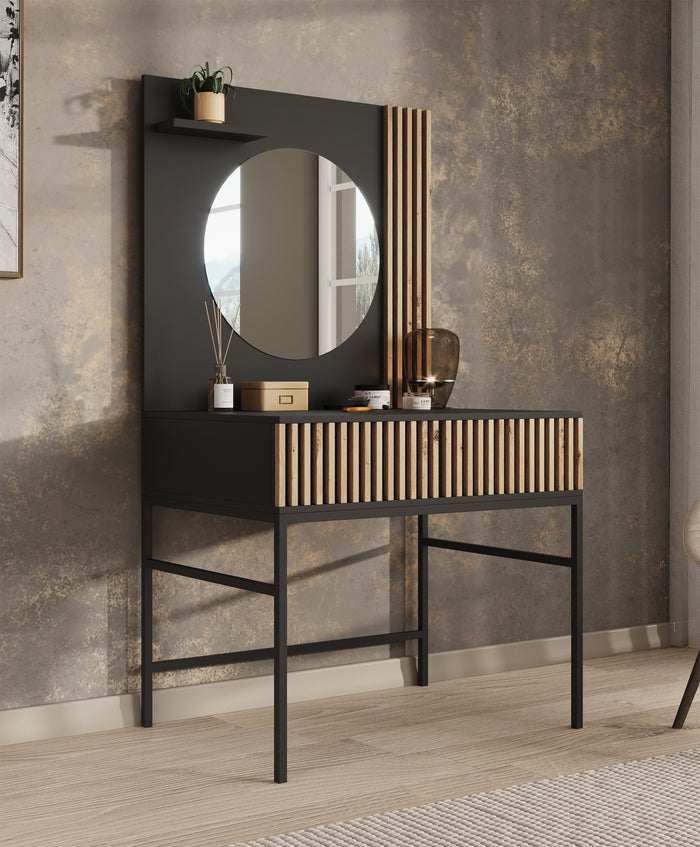 Meubella Kaptafel Marbella - Zwart - 85 cm - Met spiegel