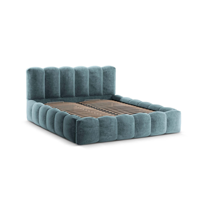 Micadoni Lupine Bedframe met Opbergruimte 140 x 200 cm - Chenille - Denimblauw