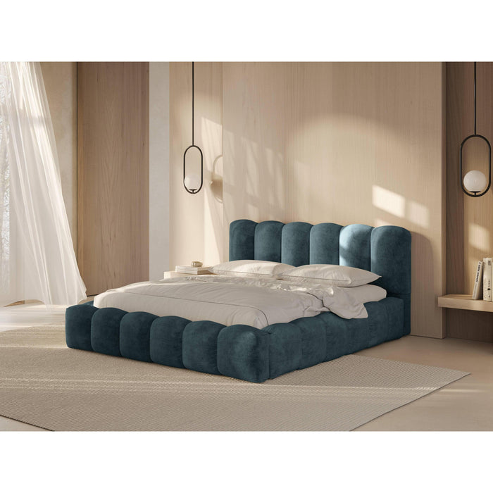 Micadoni Lupine Bedframe met Opbergruimte 200 x 200 cm - Chenille - Denimblauw