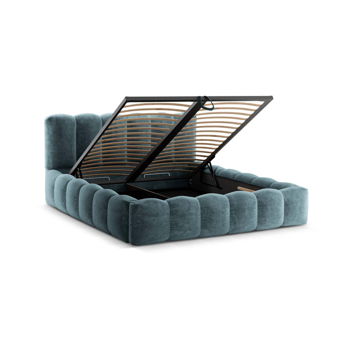 Micadoni Lupine Bedframe met Opbergruimte 200 x 200 cm - Chenille - Denimblauw