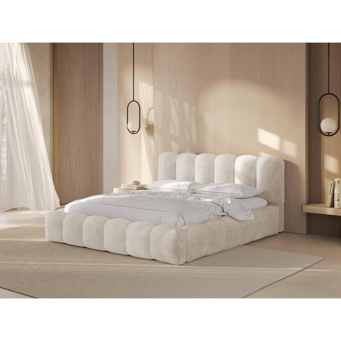 Micadoni Lupine Bedframe met Opbergruimte 140 x 200 cm - Chenille - Lichtbeige
