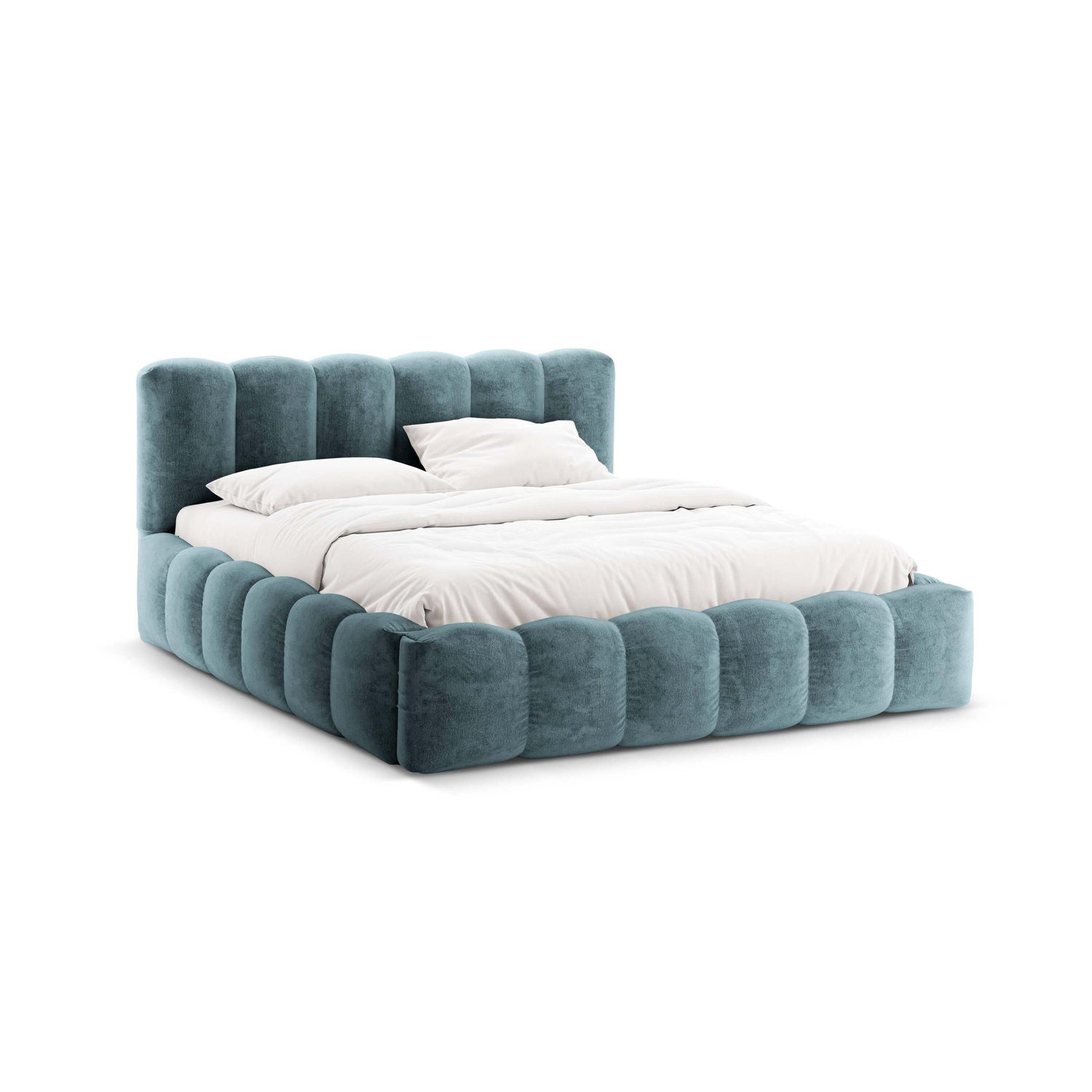 Micadoni Lupine Bedframe met Opbergruimte 160 x 200 cm - Chenille - Denimblauw