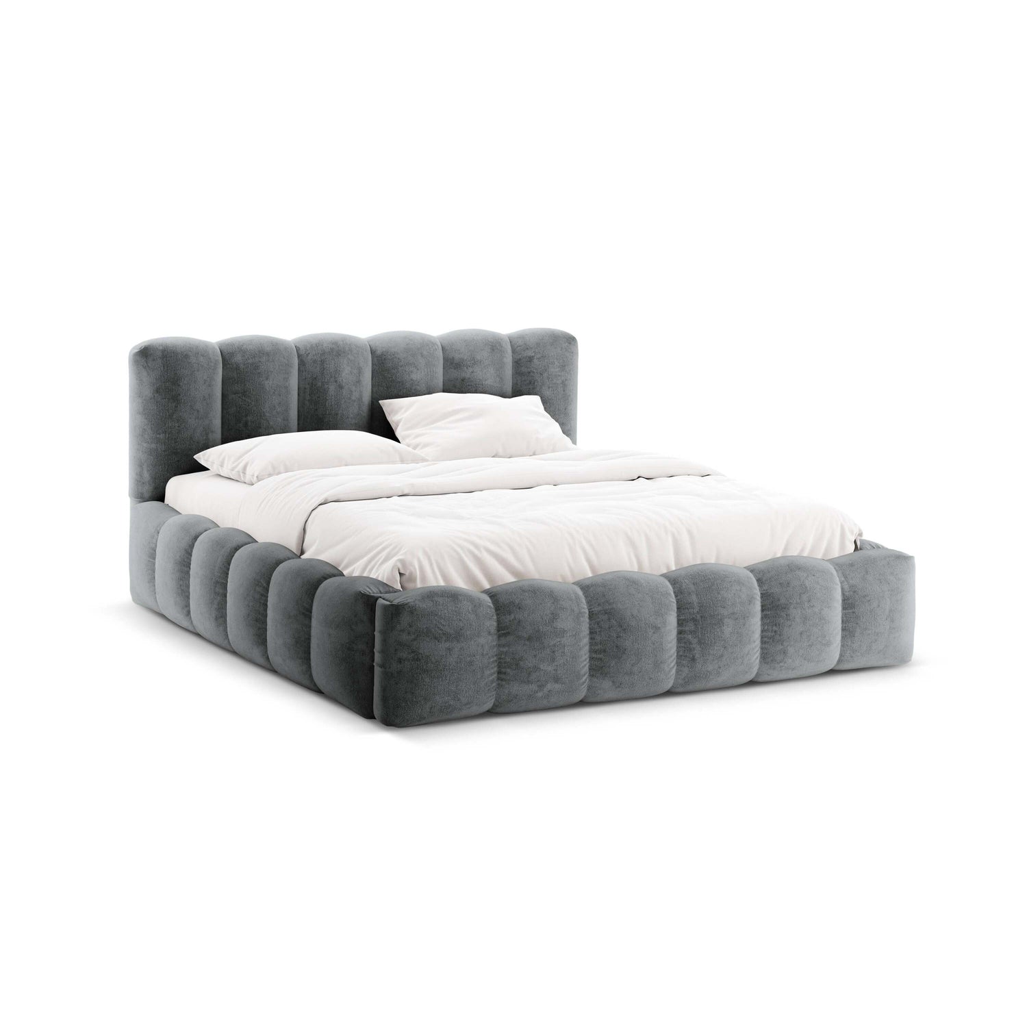 Micadoni Lupine Bedframe met Opbergruimte 140 x 200 cm - Chenille - Platina