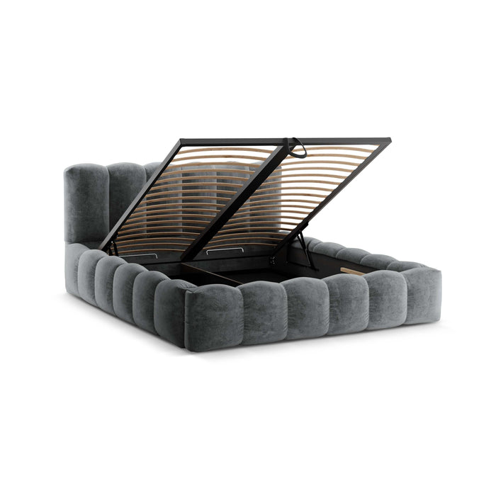Micadoni Lupine Bedframe met Opbergruimte 140 x 200 cm - Chenille - Platina