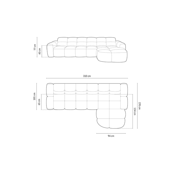 Micadoni Lisa Hoekbank met Chaise Longue Rechts - Velvet - Lichtbruin