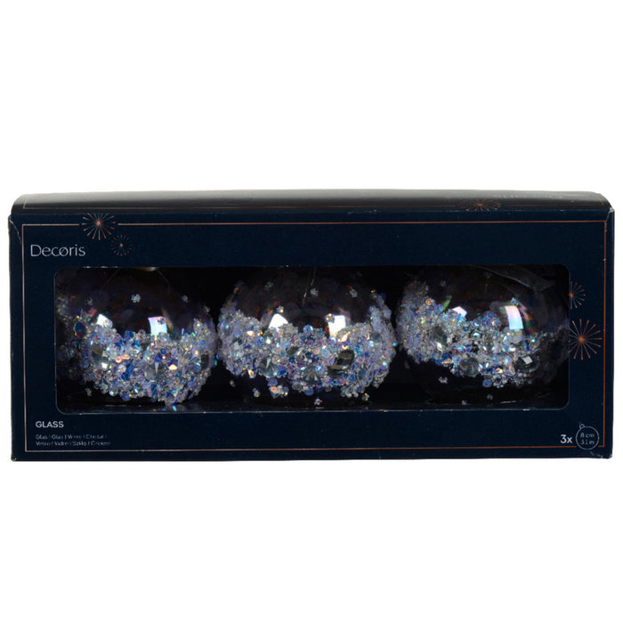 Decoris Luxe kerstballen - 3x -8 cm - transparant parelmoer -glas