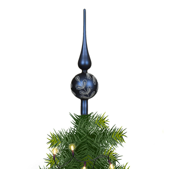 Decoris kerstboom piek luxe - donkerblauw - mat - glas - 31cm