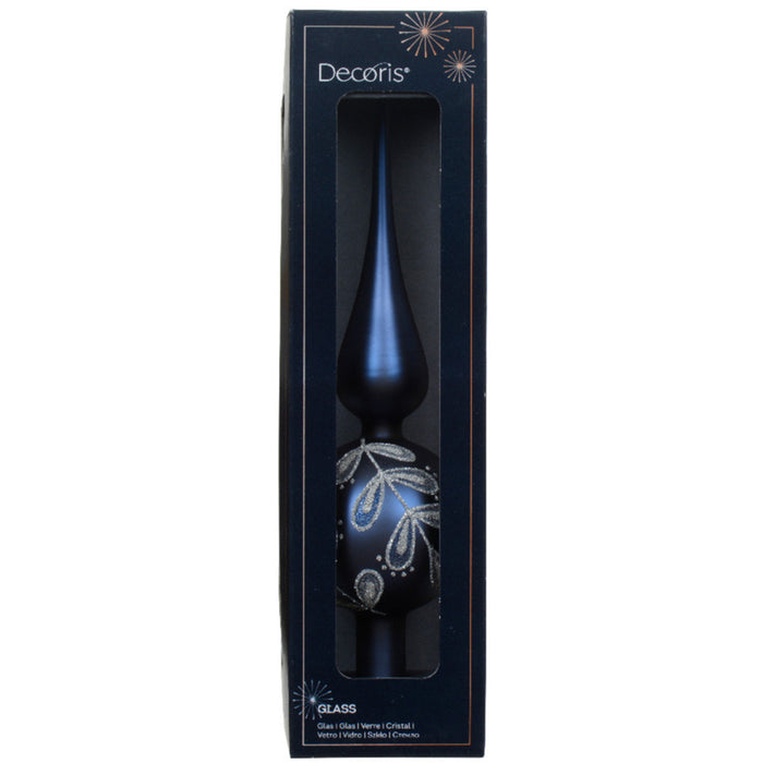 Decoris kerstboom piek luxe - donkerblauw - mat - glas - 31cm