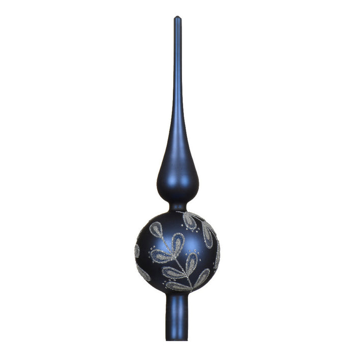 Decoris kerstboom piek luxe - donkerblauw - mat - glas - 31cm
