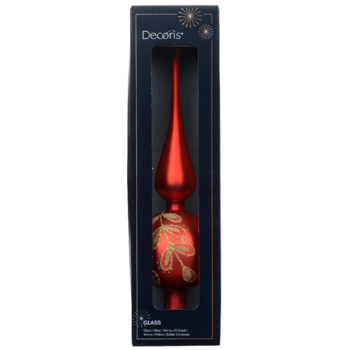 Decoris kerstboom piek luxe - rood|goud - glas - 31cm