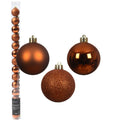 Decoris Mini kerstballen - 14x- cognac bruin - D3 cm - kunststof