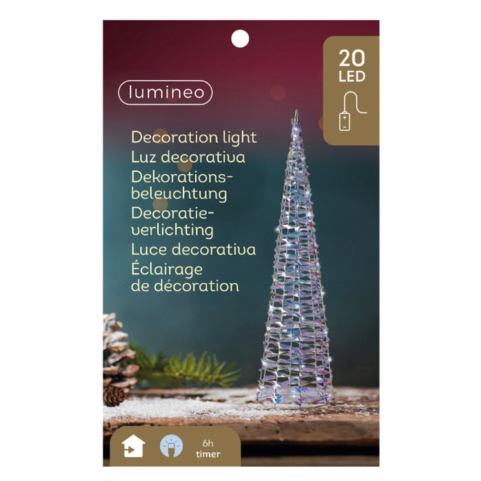 Lumineo LED kegel kerstboom lamp - zilver- 20 leds wit - H40