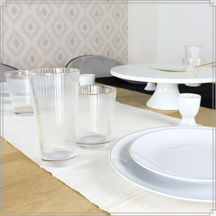 OTIX Waterglazen Set van 6 Stapelbaar 350 ml Met gouden rand Reliëf...