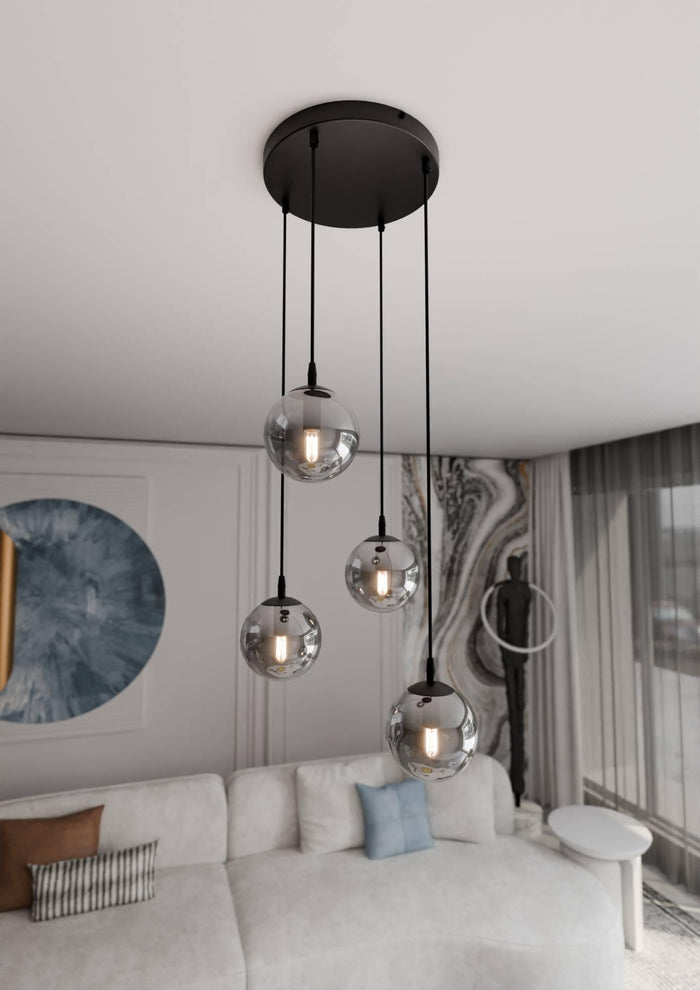 NADUVI Collection Glazen hanglamp eetkamer Cosmo rond 4-lichts