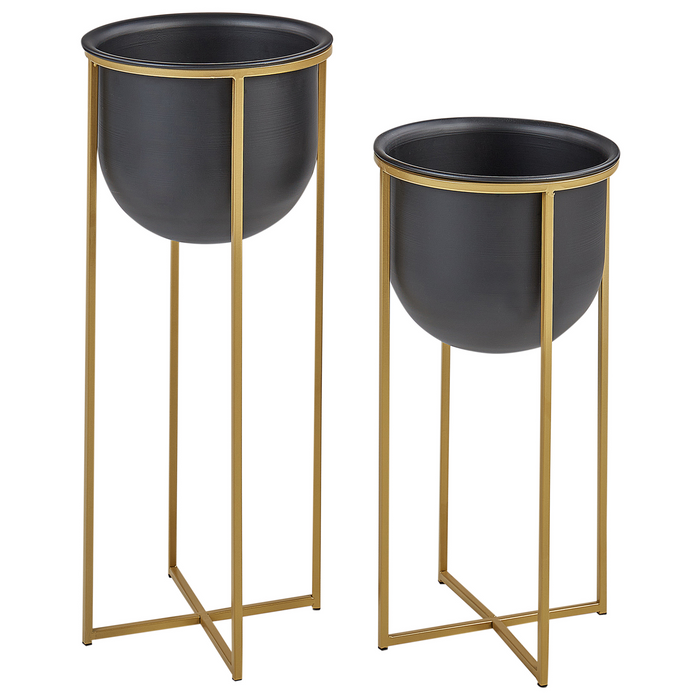 Beliani - THUJA - Bloempot set van 2 - Zwart - Metaal