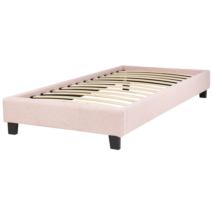 Beliani - ROANNE - Eenpersoonsbed - Pastelroze - 90 x 200 cm - Bouclé