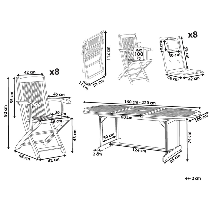 Beliani - MAUI II - Tuinset voor 8 - Lichthout|Wit - Acaciahout