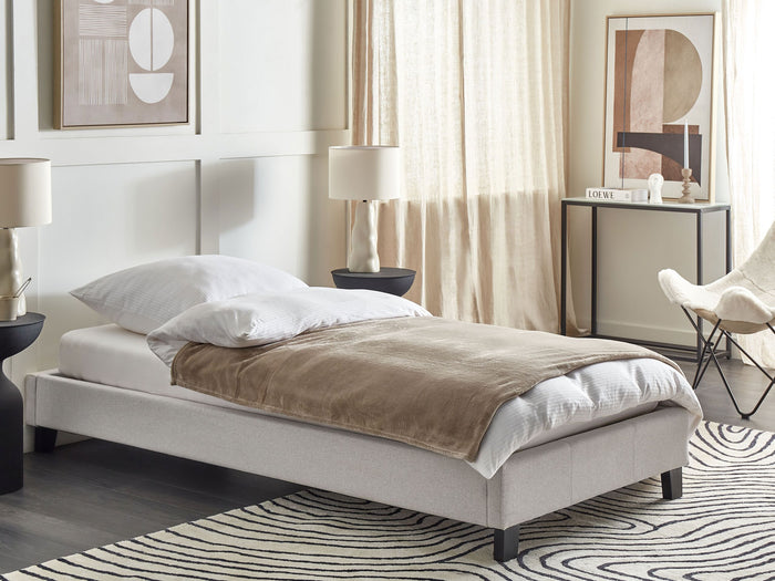 Beliani-ROANNE-Eenpersoonsbed-Lichtgrijs-90 x 200 cm-Polyester
