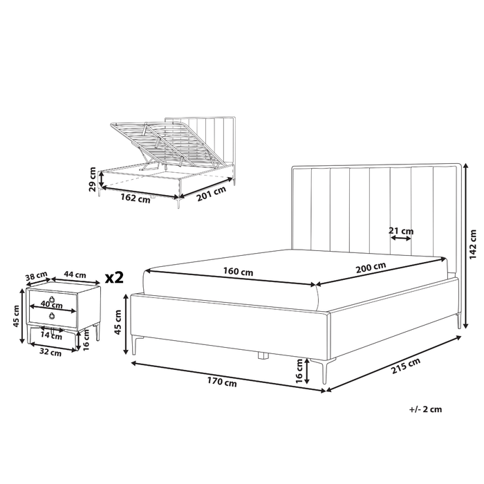 Beliani-SEZANNE -Slaapkamerset-Donkergroen-160 x 200 cm-Fluweel