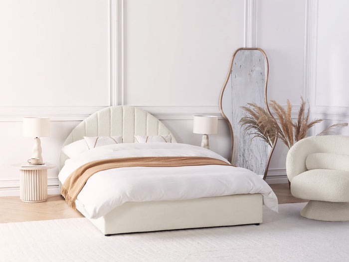 Beliani-CHADENET-Tweepersoonsbed-Gebroken wit-140 x 200 cm-Bouclé