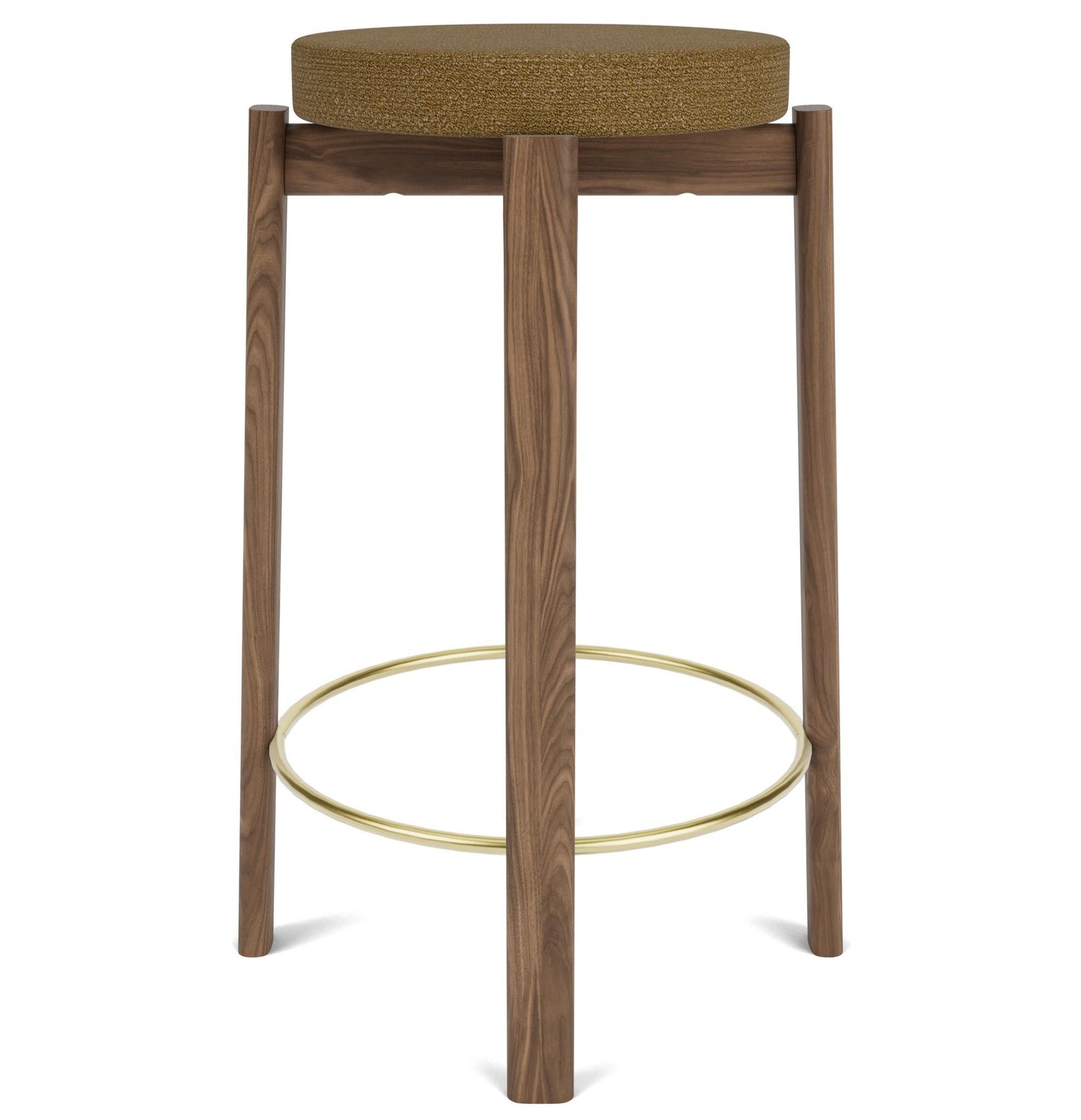 Audo Copenhagen Passage barkruk H66 walnoot Bouclé Gold 06|messing