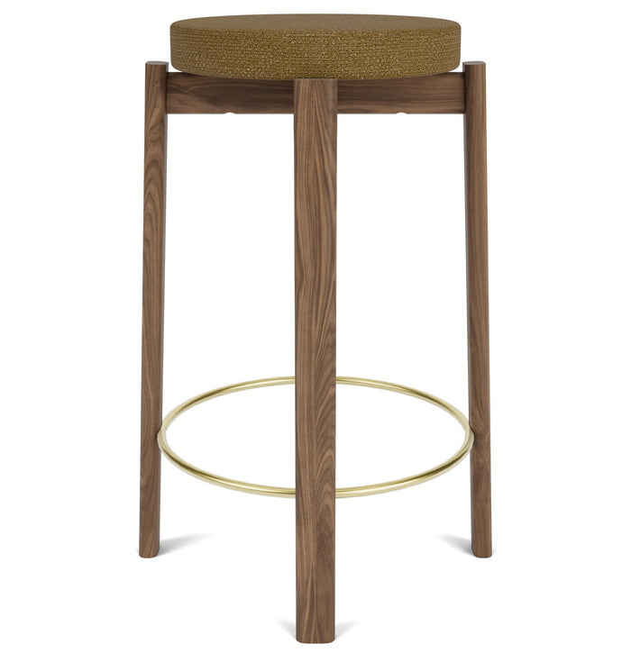 Audo Copenhagen Passage barkruk H66 walnoot Bouclé Gold 06|messing