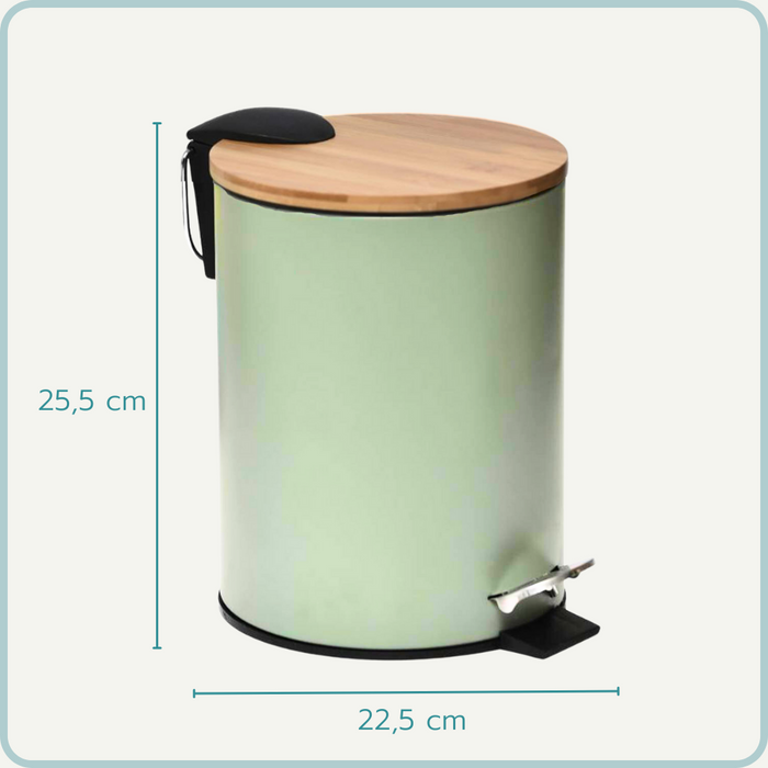Nordix Pedaalemmer Prullenbak Groen 3 Liter Bamboe en metaal