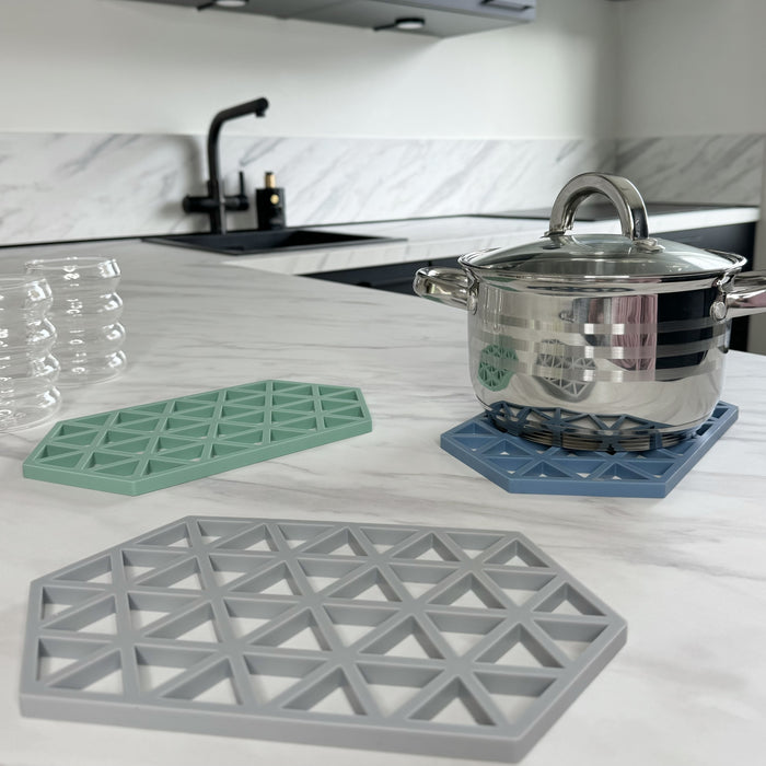 Krumble Siliconen pannenonderzetter Hexagon lang - Grijs - Set van 2
