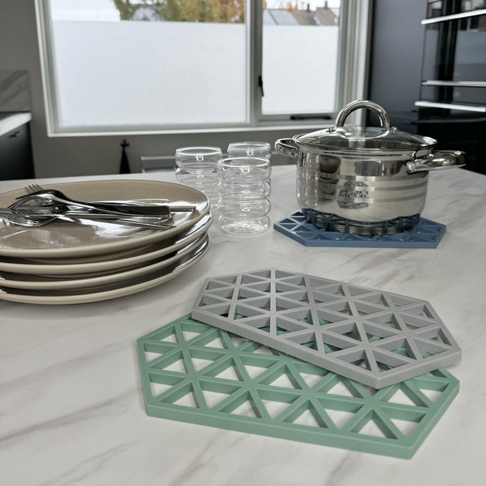 Krumble Siliconen pannenonderzetter Hexagon lang - Groen - Set van 4