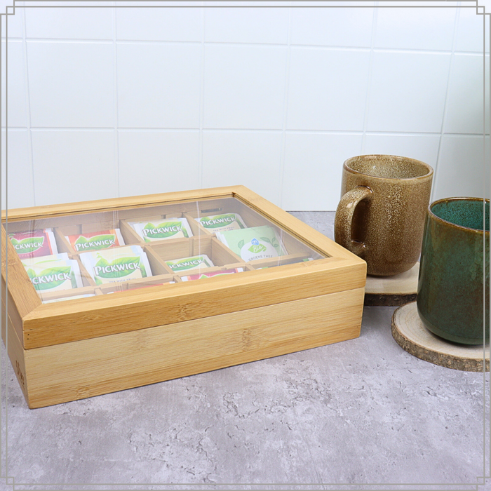 OTIX Theedoos Theekist 12 Vaks Aanpasbaar tot 6 Vaks Hout 23x28x7cm...