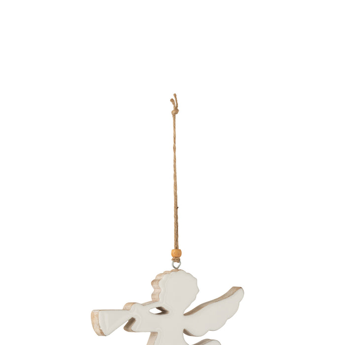 J-Line kersthanger Engel Trompet  - hout - wit - medium - 4 stuks