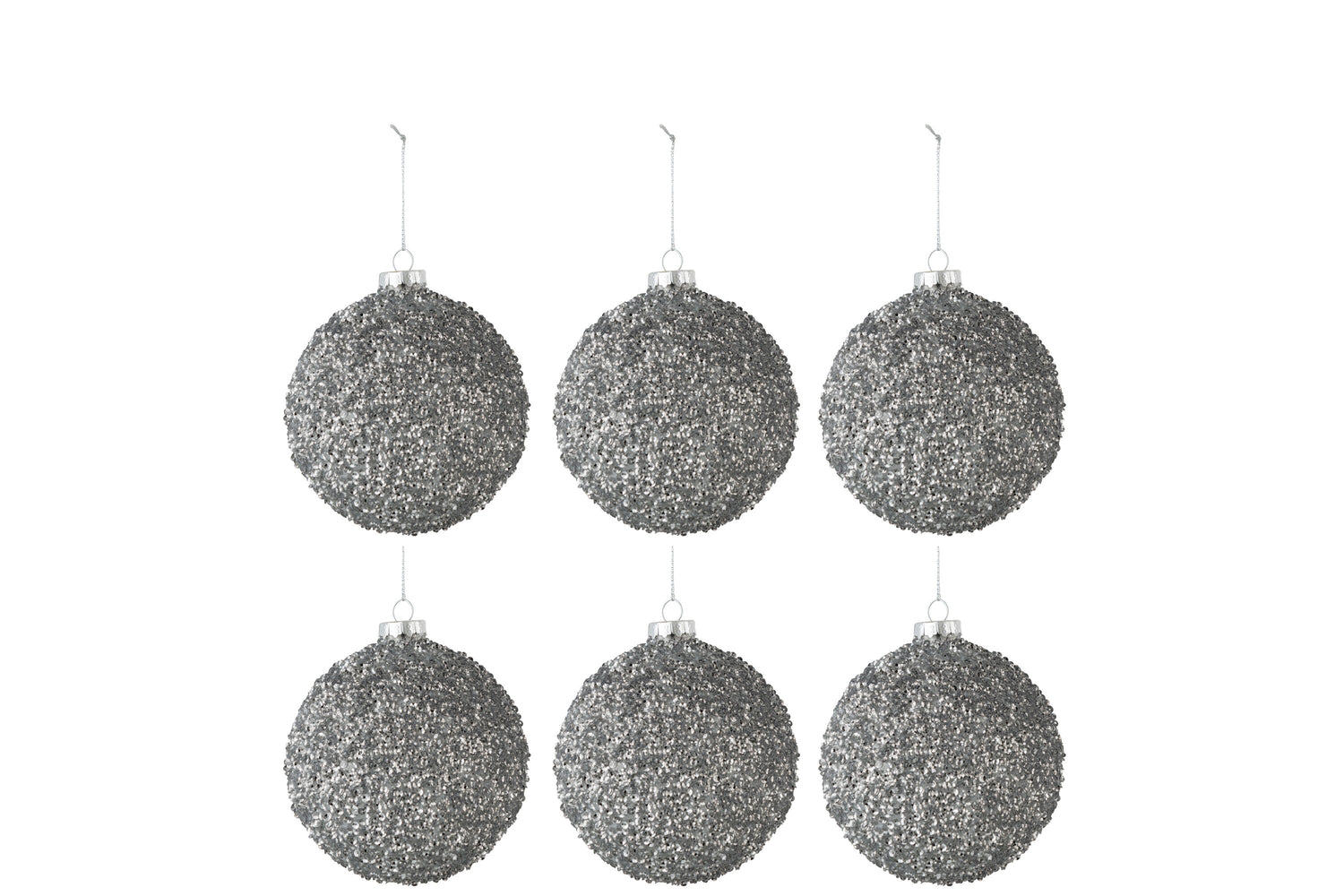 J-Line kerstbal Glitter - glas - smokey grijs - small - doos van 6