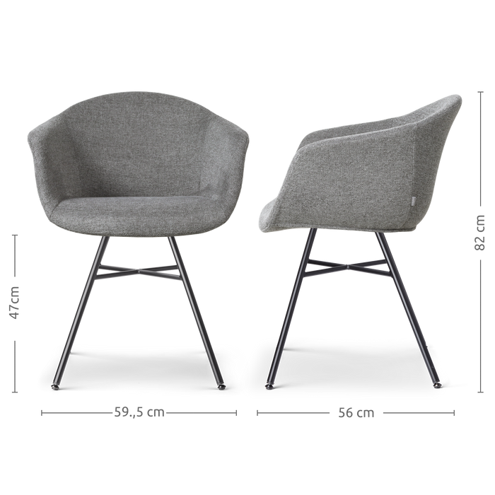 Nolon Noa-Otis Eetkamerstoelen Set van 2 - Donkergrijs - Zwarte Poten