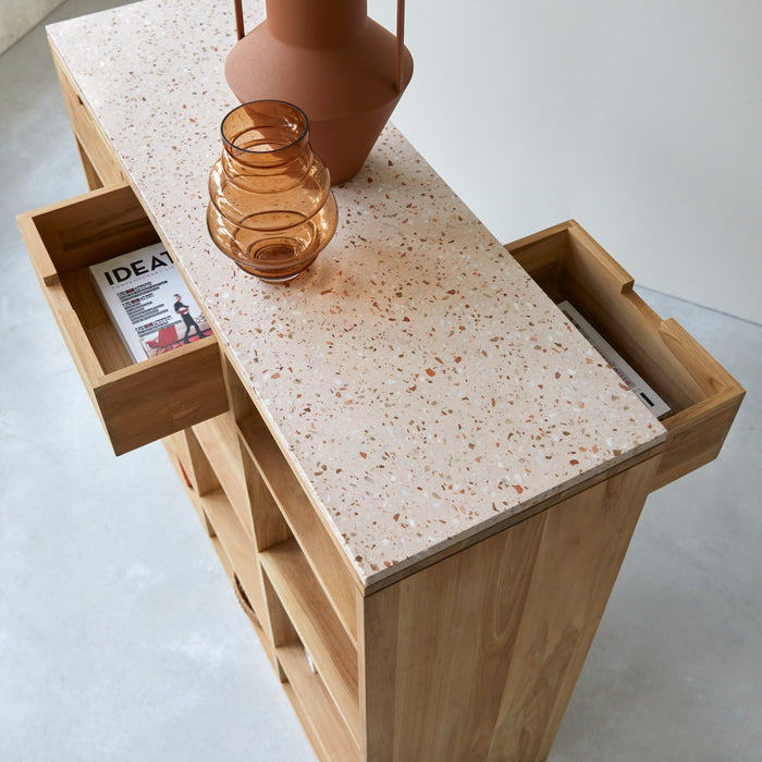 Tikamoon - Miho - Teak en premium terrazzo Pink bijzettafel