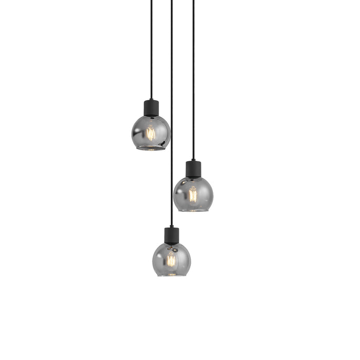 QAZQA Art Deco hanglamp zwart met smoke glas rond 3-lichts - Vidro