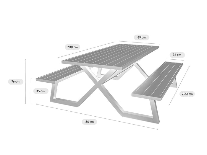 Aluminium picknicktafel Dex 200 cm olijfgroen