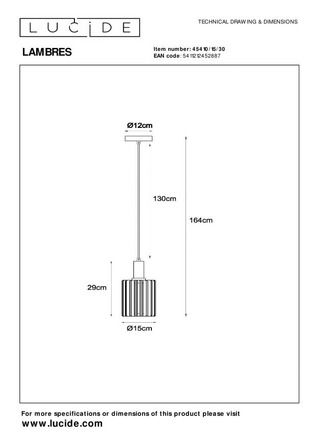 Lucide LAMBRES Hanglamp - Zwart