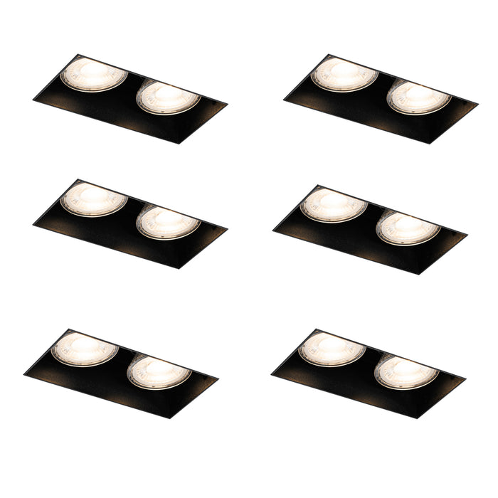 QAZQA Set van 6 inbouwspots zwart GU10 50mm 2-lichts trimless - Oneon