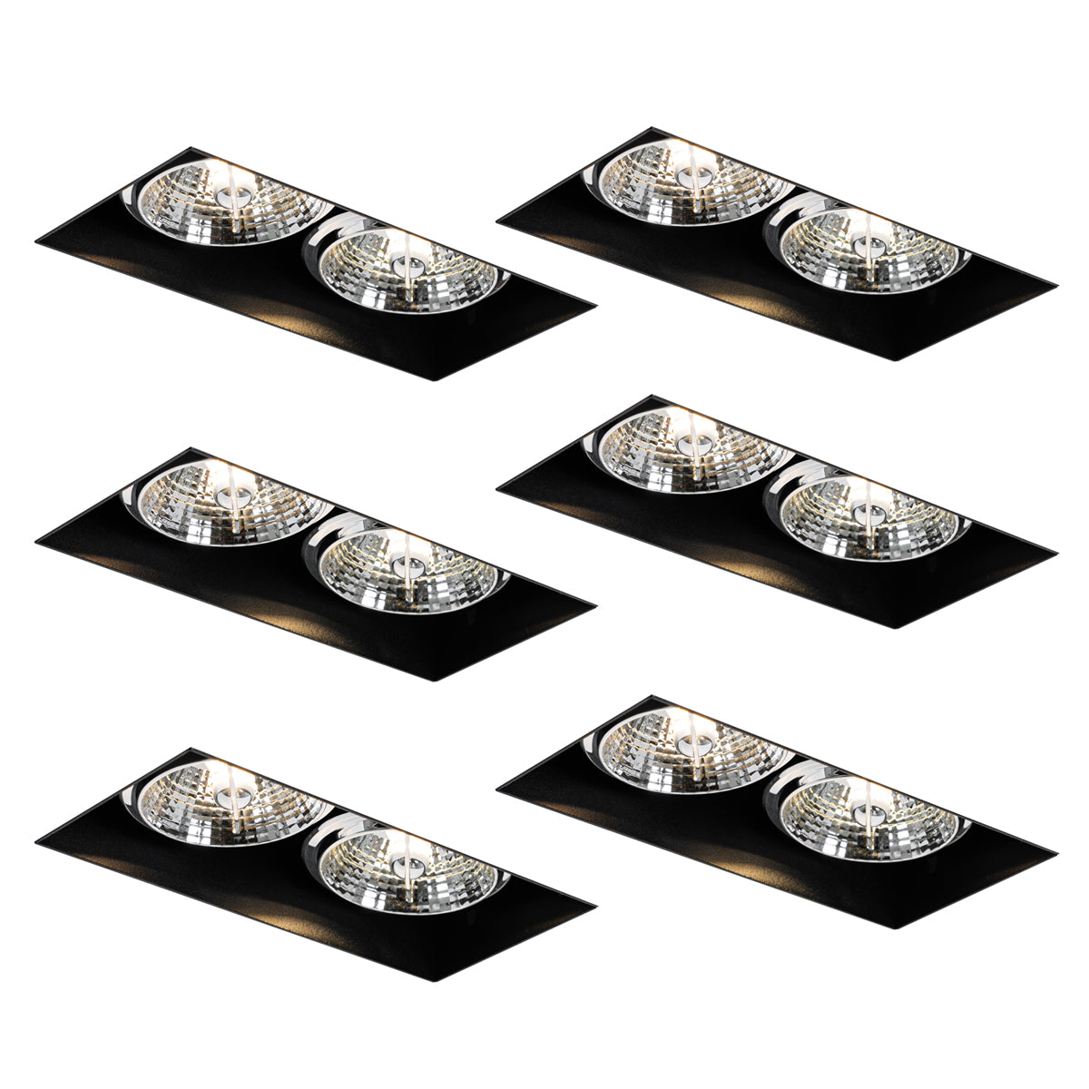 QAZQA Set van 6 inbouwspots zwart GU10 70mm 2-lichts trimless - Oneon