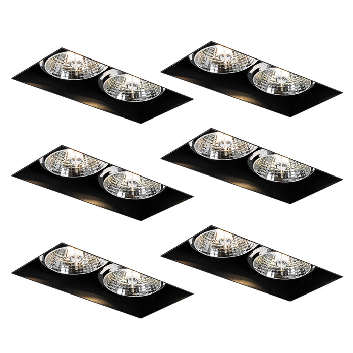 QAZQA Set van 6 inbouwspots zwart GU10 70mm 2-lichts trimless - Oneon