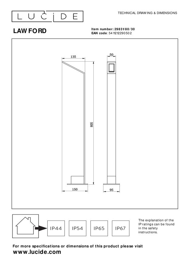 Lucide LAWFORD Sokkellamp - Zwart