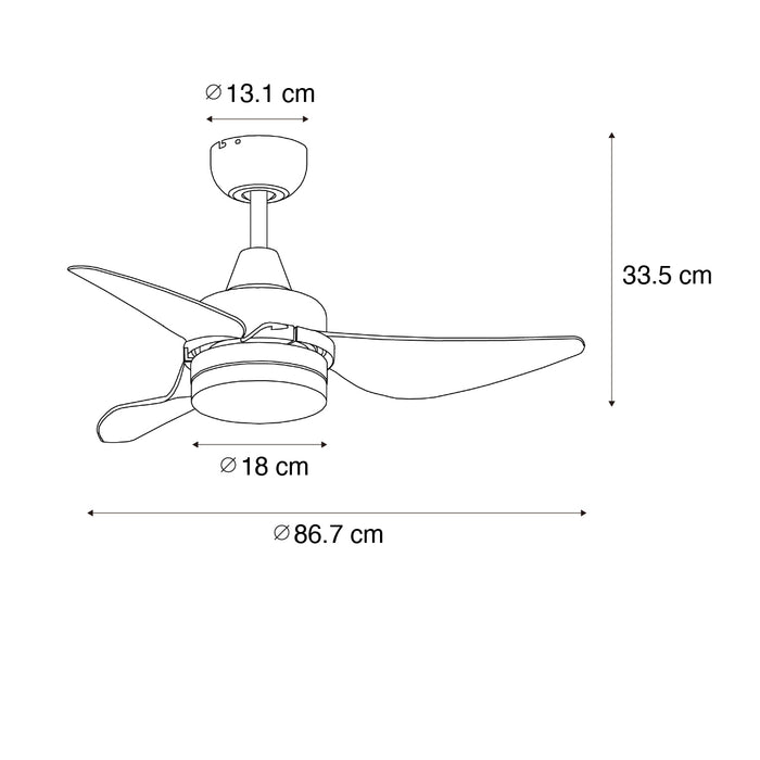 QAZQA Plafondventilator zwart 86.7cm incl. LED dimbaar met