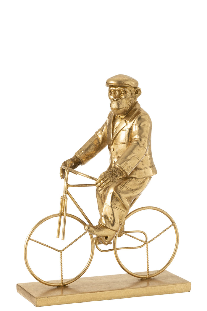 J-Line decoratie Aap Fiets - polyresin - goud - large