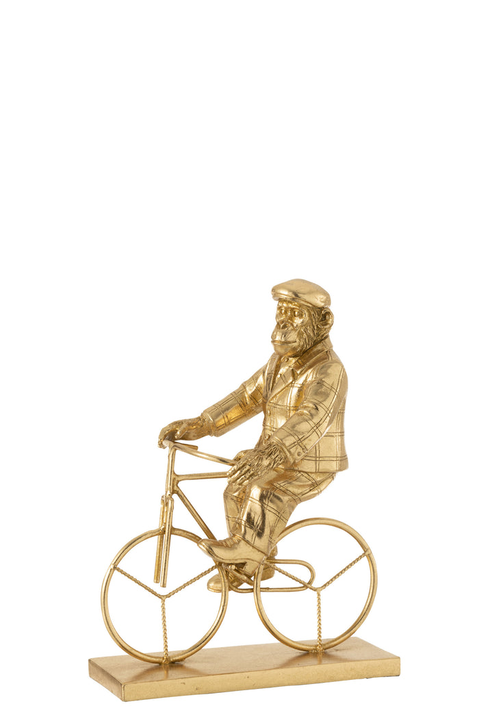 J-Line decoratie Aap Fiets - polyresin - goud - small