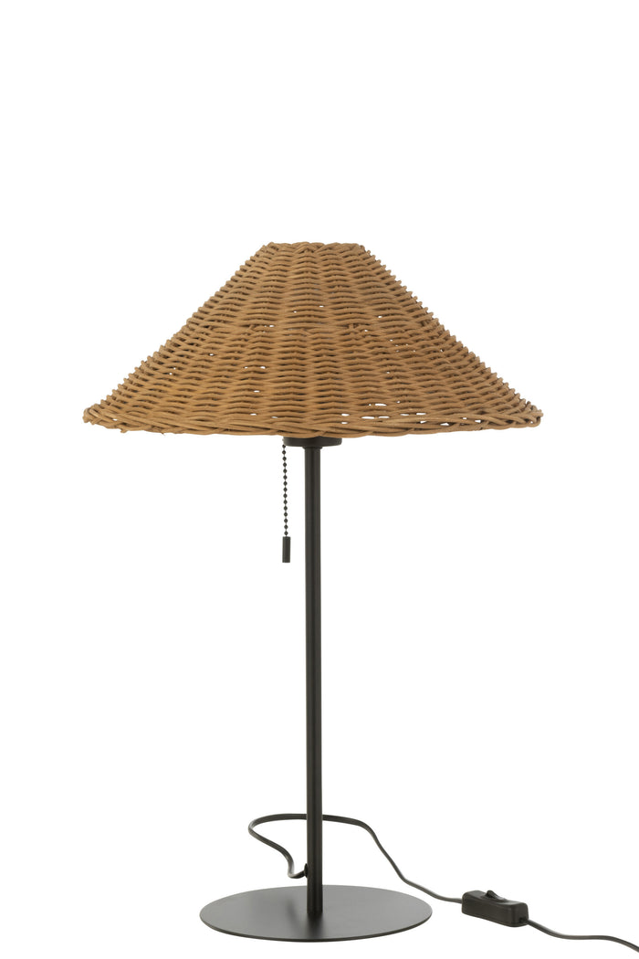 J-Line - Tafellamp Metaal|rattan Zwart|naturel - 32x32x50cm