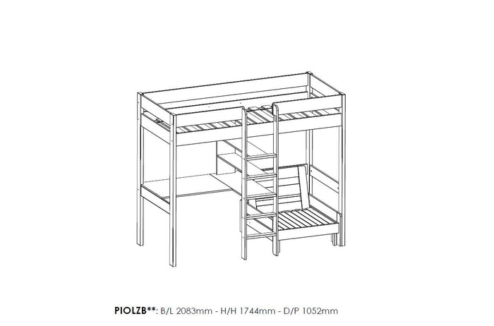 LUCEVI - Pino Hoogslaper + Bureau + Slaapfauteuil 90x200 cm - Grijs